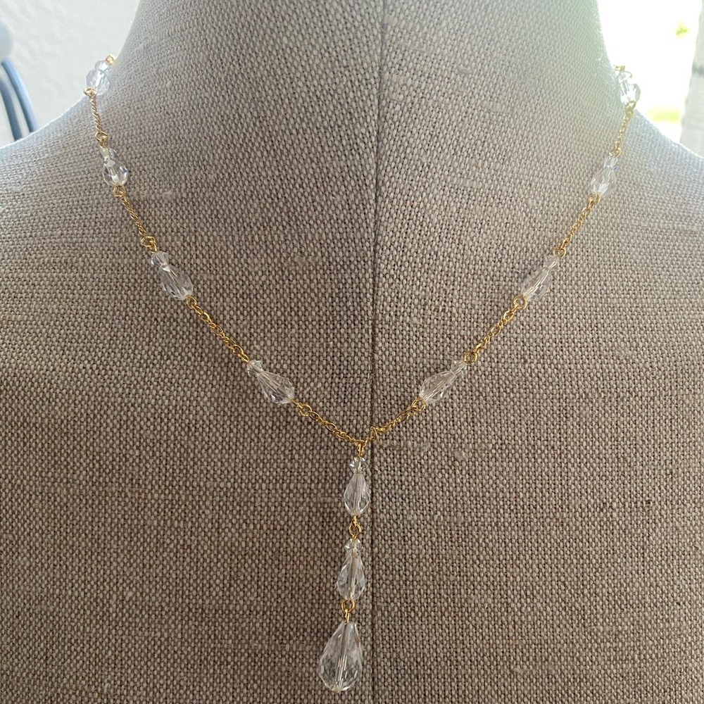 Gold and clear crystal drop necklace